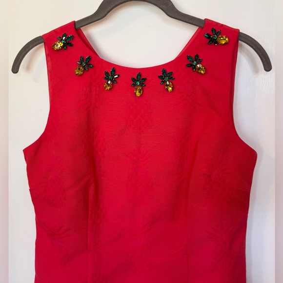 Talbots RSVP Coral Red Pineapple Jeweled Matelasse Sleeveless Sheath Dress- 2P - Picture 9 of 10